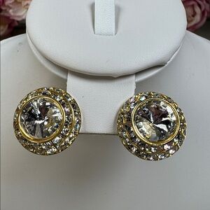 VINTAGE RHINESTONE GOLD TONE EARRINGS